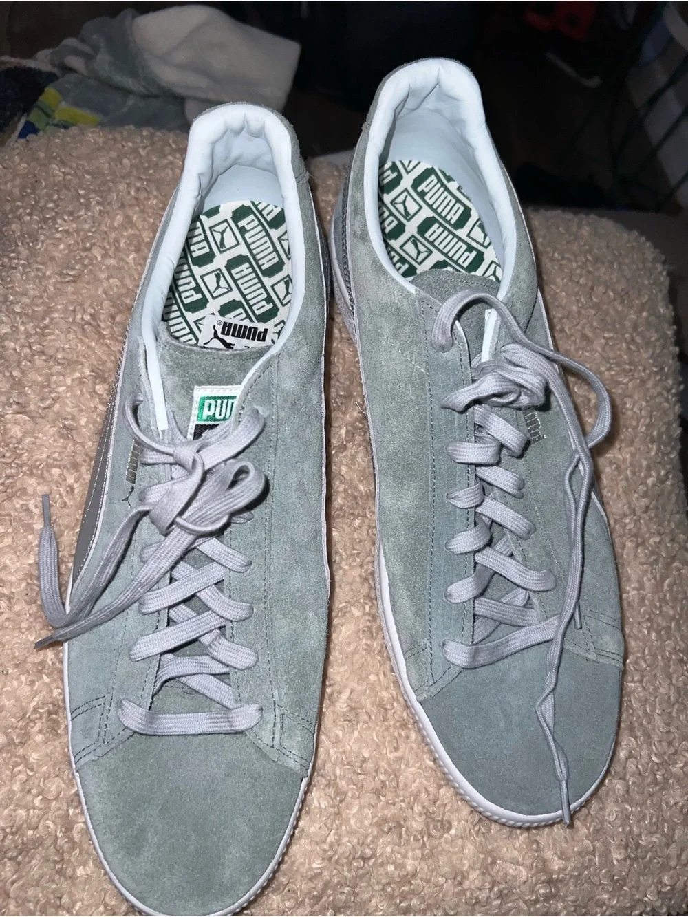 Puma Men’s Low-Top Suede Sneakers in Sage Green and White